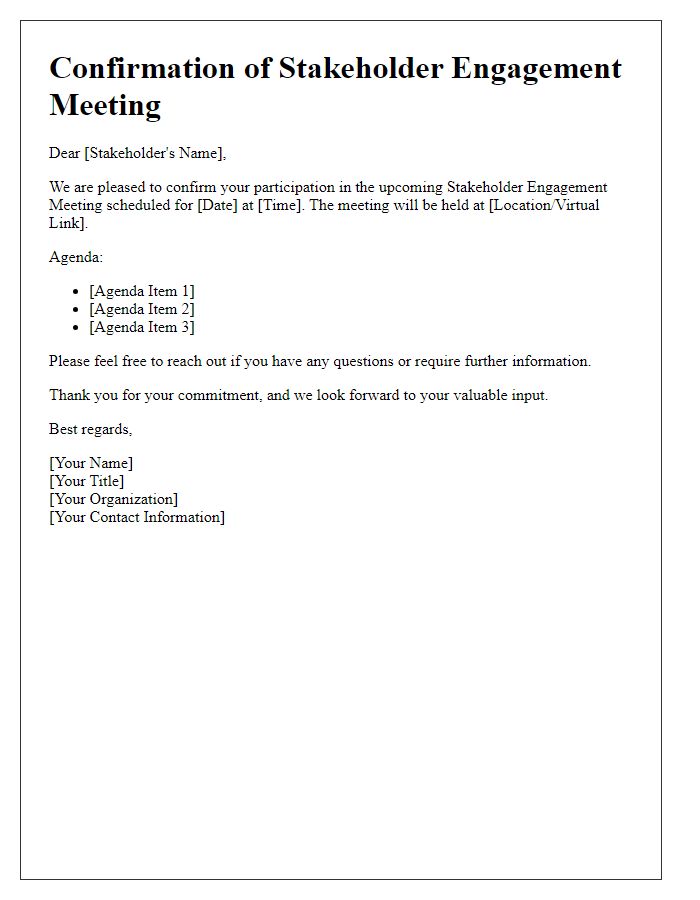 Letter template of confirmation for stakeholder engagement meeting