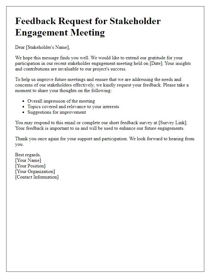 Letter template of feedback request for stakeholder engagement meeting