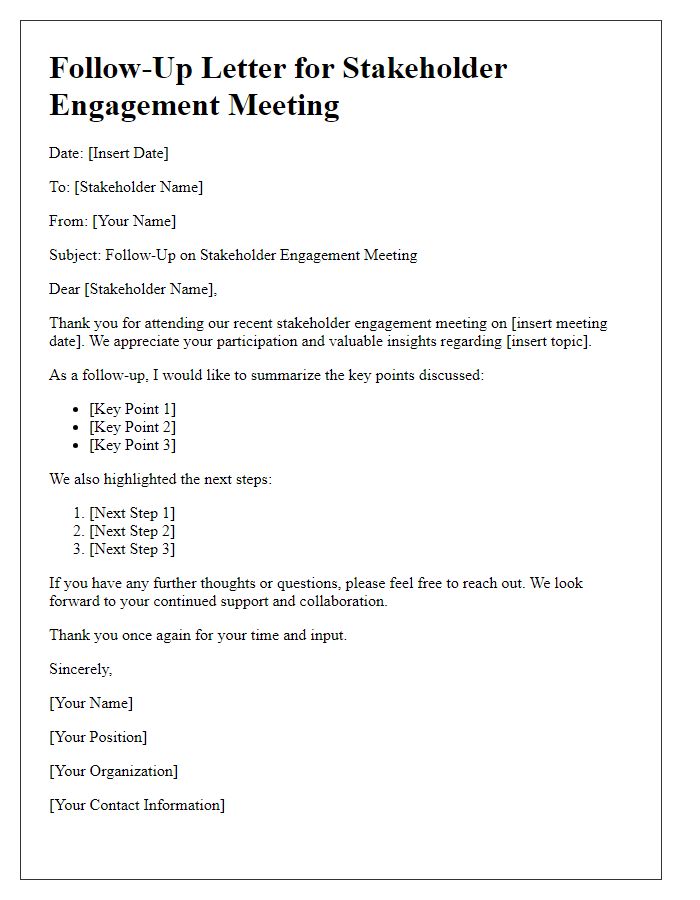 Letter template of follow-up for stakeholder engagement meeting