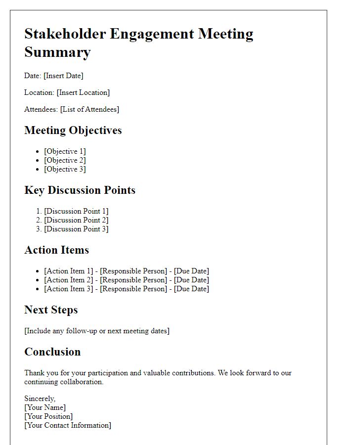 Letter template of summary for stakeholder engagement meeting