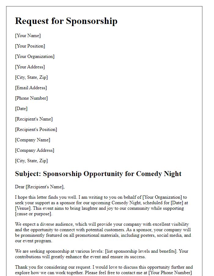 Letter template of business sponsorship request for comedy night