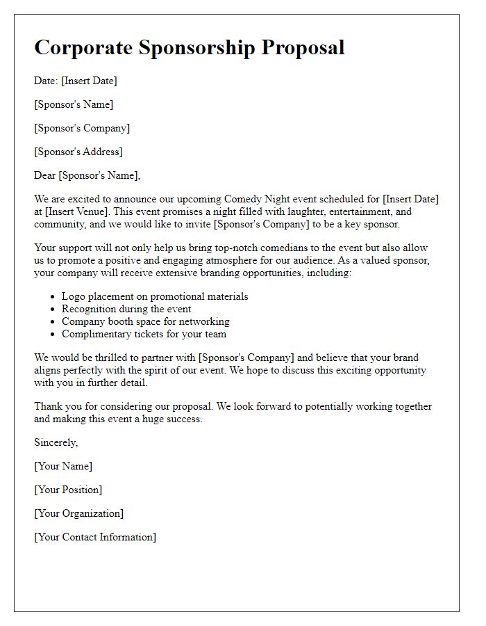 Letter template of corporate sponsorship for comedy night event