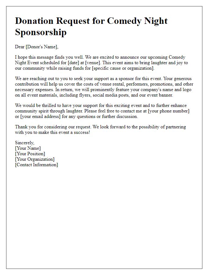 Letter template of donation request for comedy night sponsorship