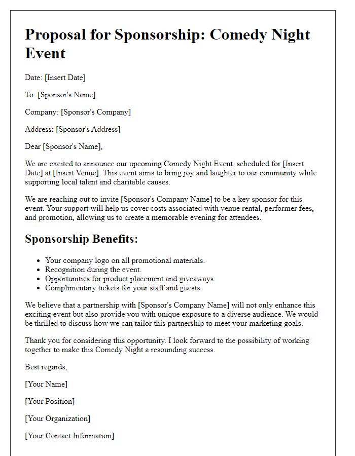 Letter template of proposal for comedy night event sponsors