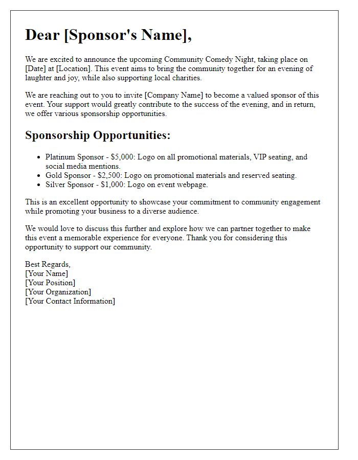 Letter template of sponsorship letter for community comedy night