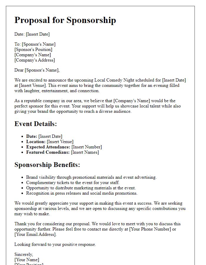 Letter template of sponsorship proposal for local comedy night