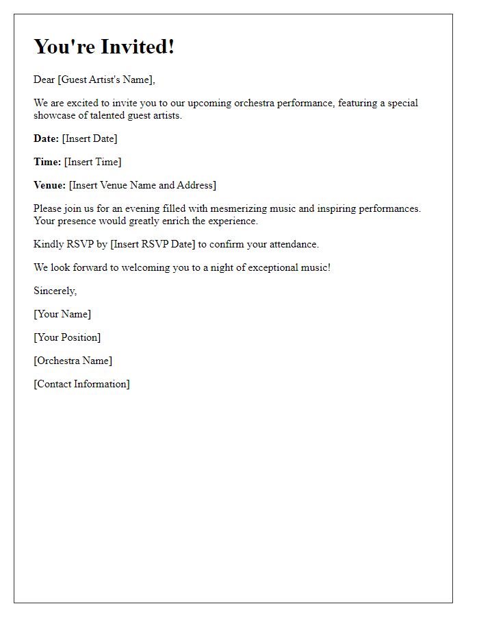 Letter template of orchestra performance invitation for guest artist showcases