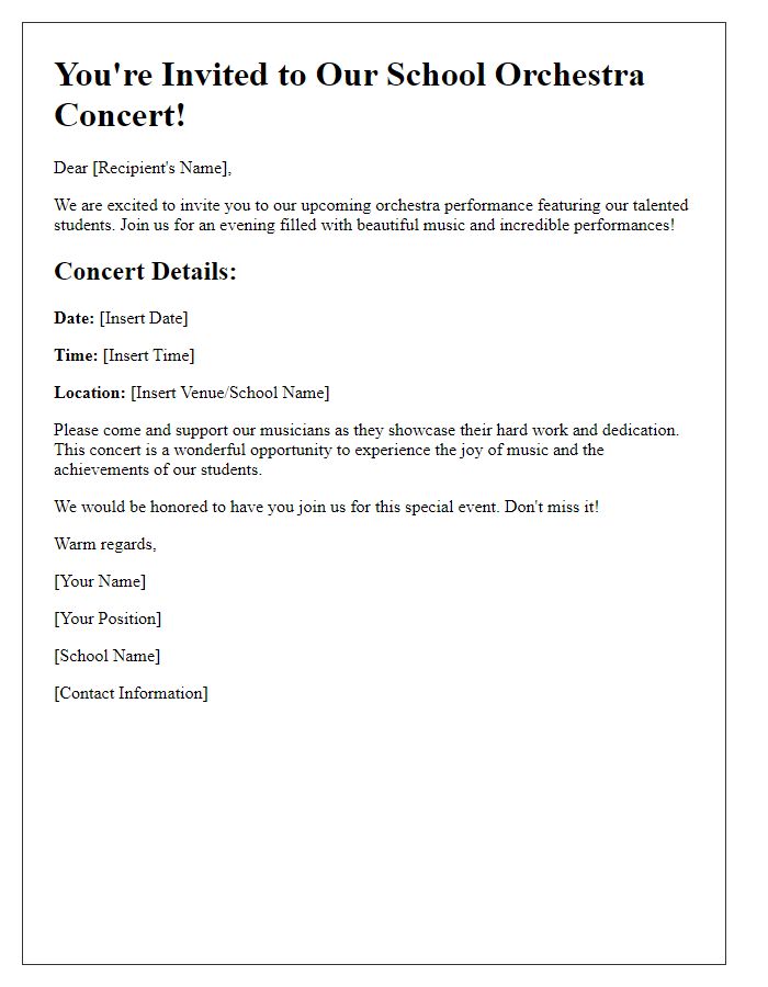 Letter template of orchestra performance invitation for school concerts