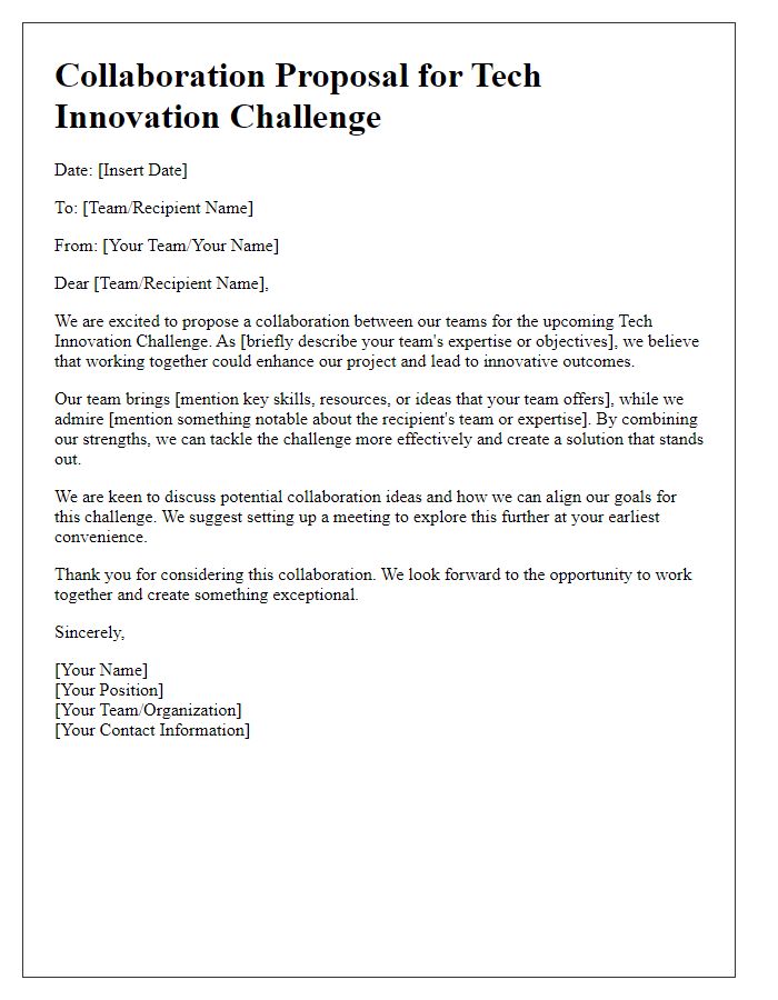 Letter template of collaboration for tech innovation challenge teams