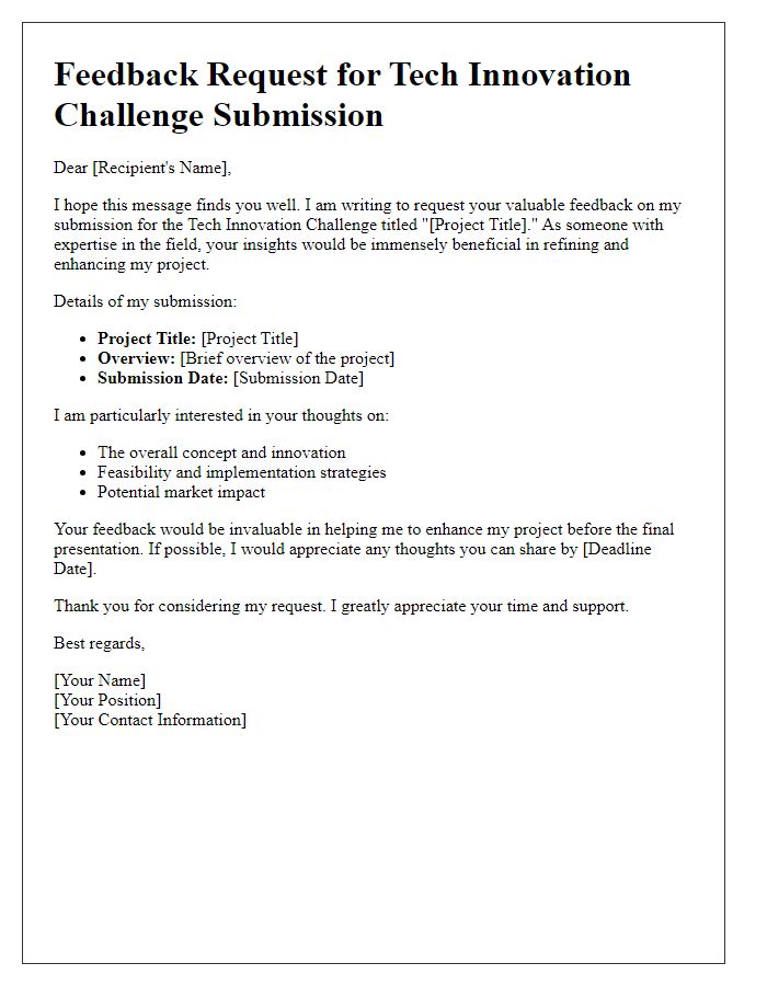 Letter template of feedback request for tech innovation challenge submission