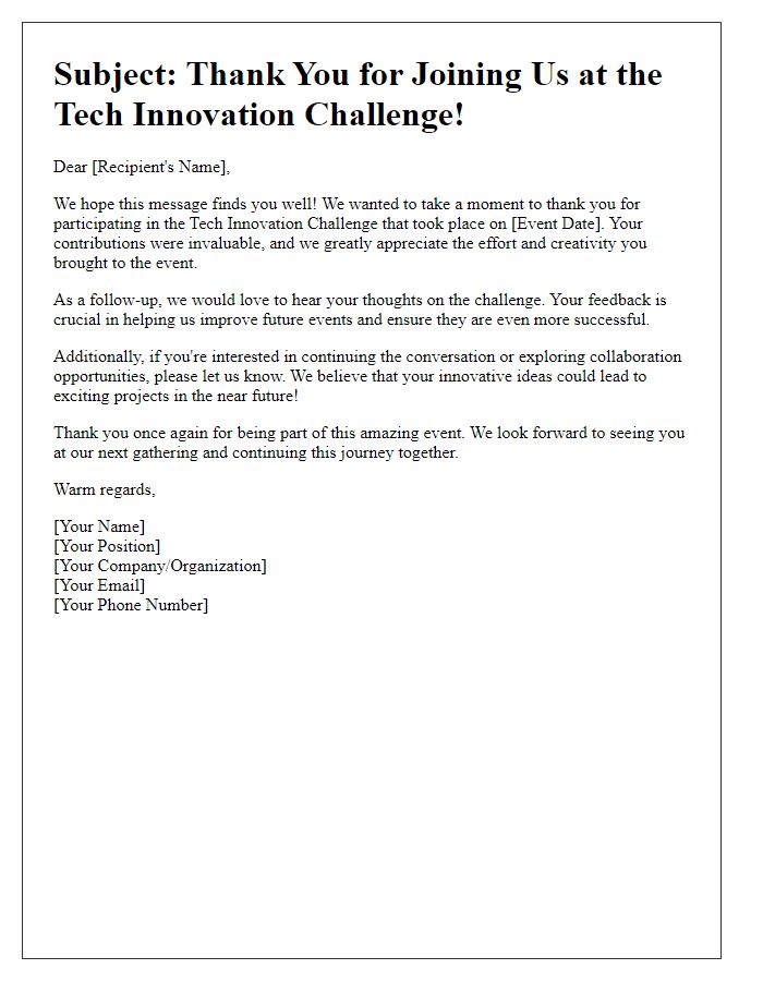 Letter template of follow-up after tech innovation challenge event