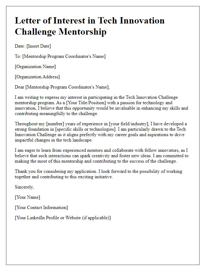 Letter template of interest in tech innovation challenge mentorship