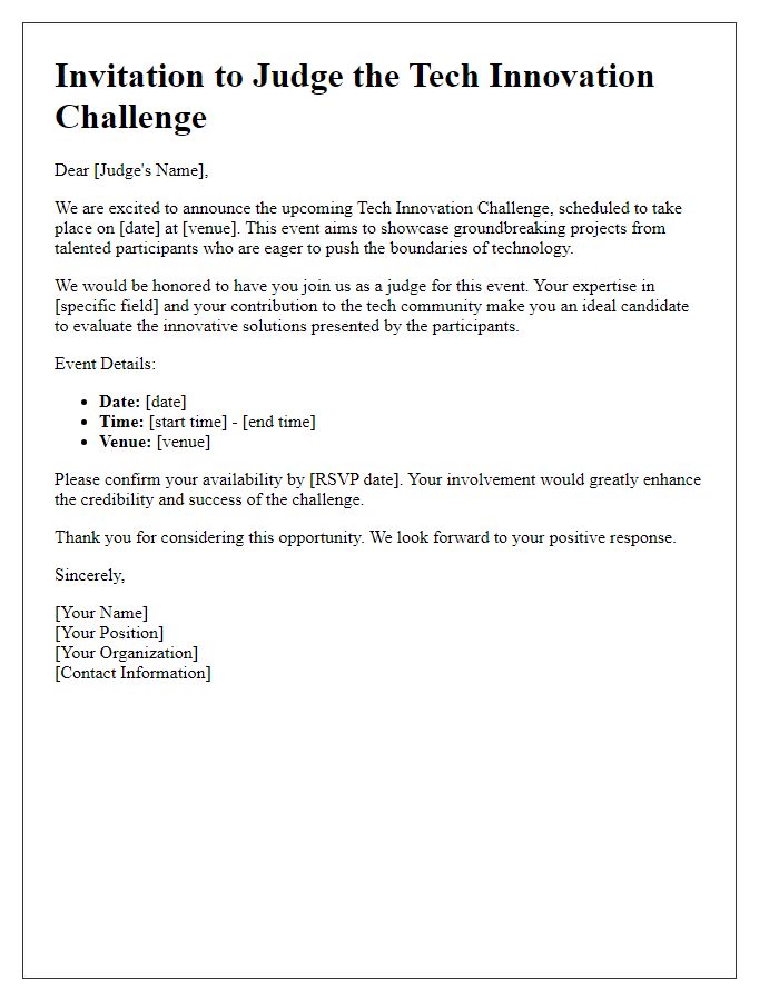 Letter template of invitation to tech innovation challenge judges