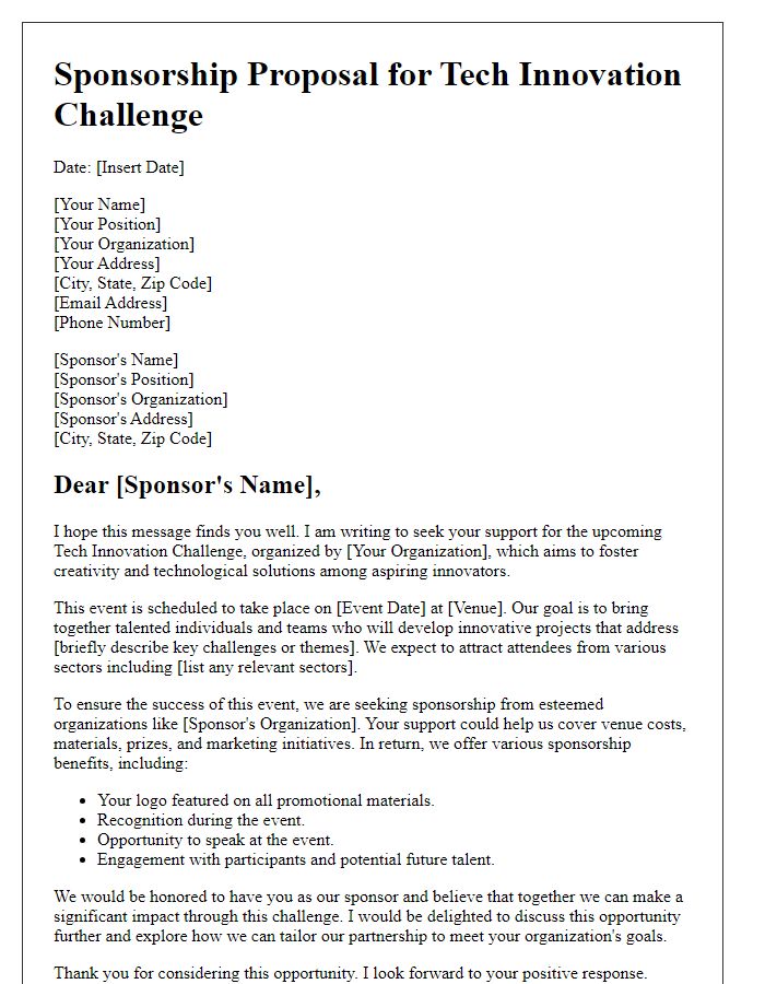 Letter template of sponsorship for tech innovation challenge