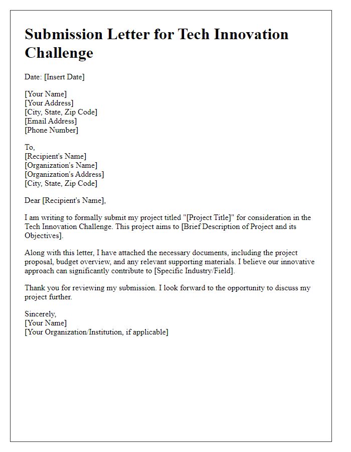 Letter template of submission for tech innovation challenge project