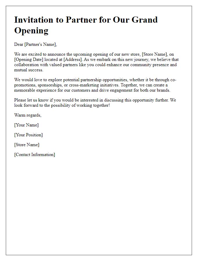 Letter template of partnership outreach for the upcoming store opening.