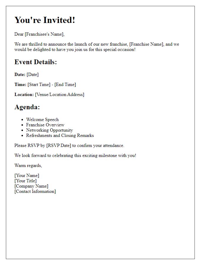 Letter template of invitation for franchise launch event