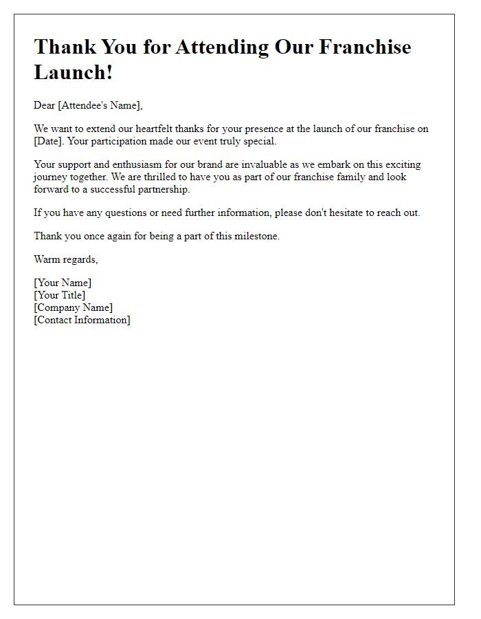 Letter template of thank you for franchise launch attendees