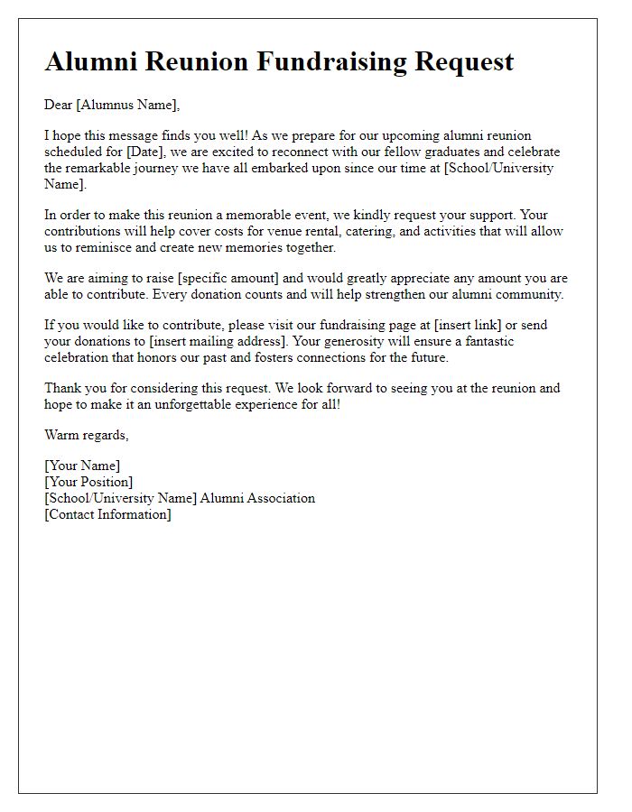 Letter template of alumni reunion fundraising request