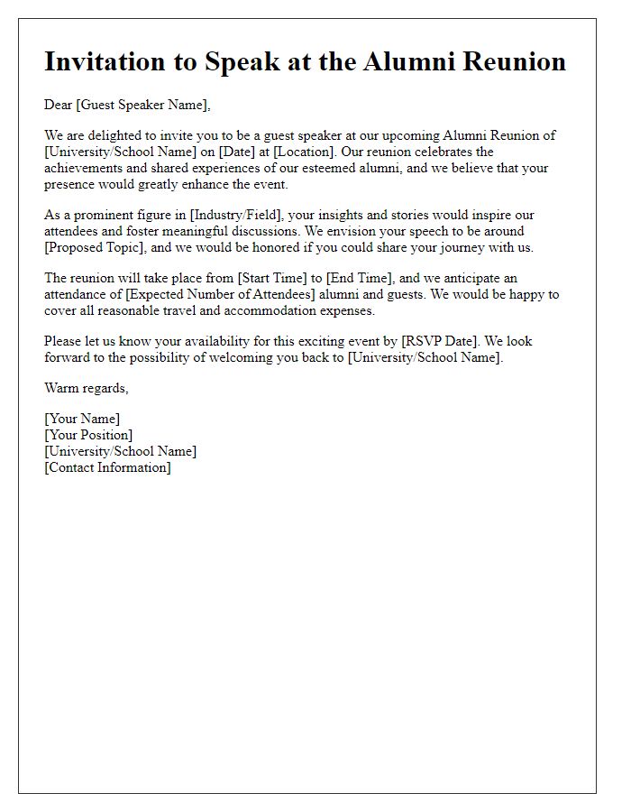 Letter template of alumni reunion guest speaker invitation