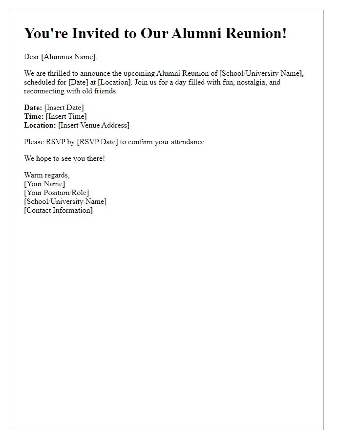 Letter template of formal invitation for alumni reunion