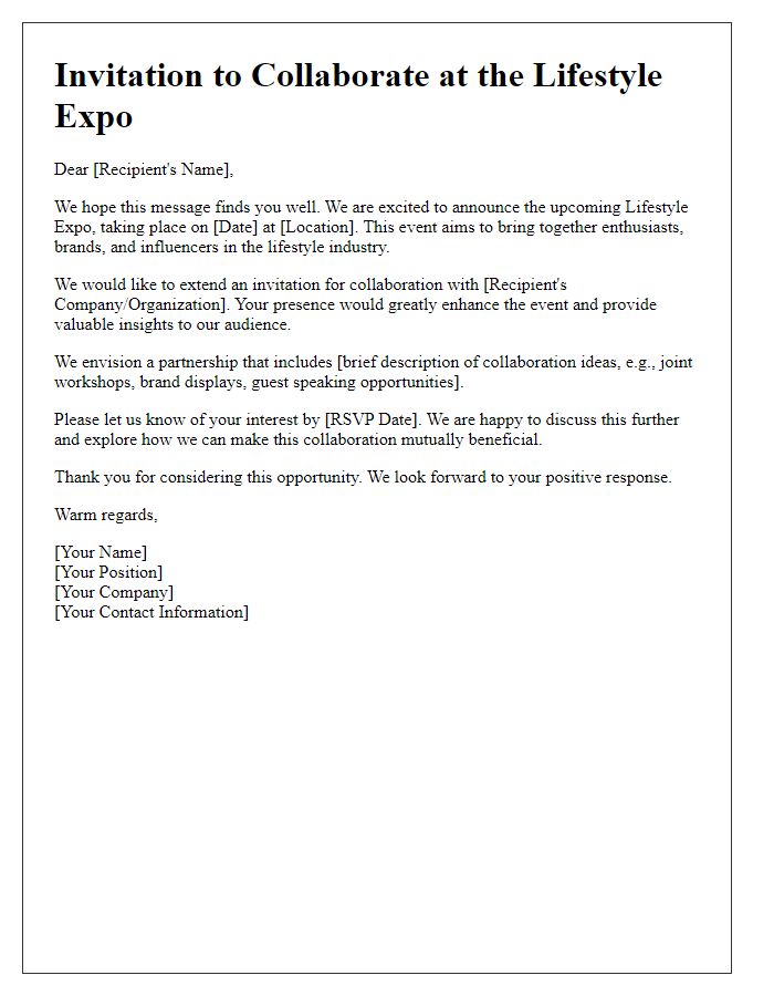 Letter template of lifestyle expo collaboration invitation