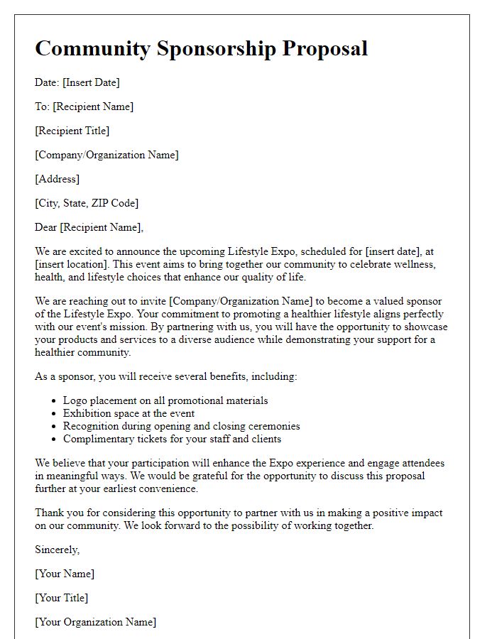 Letter template of lifestyle expo community sponsorship proposal