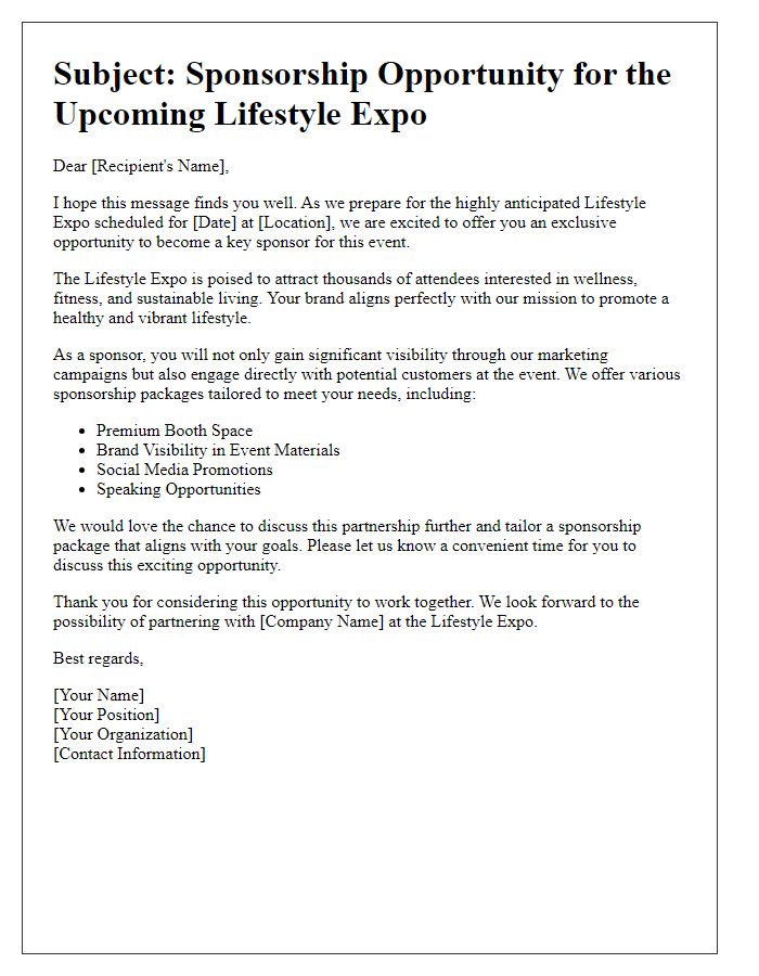 Letter template of lifestyle expo exhibitor sponsorship appeal