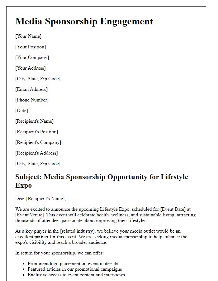 Letter template of lifestyle expo media sponsorship engagement