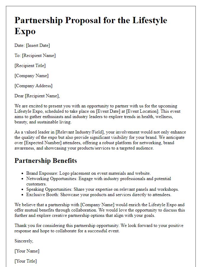 Letter template of lifestyle expo partnership proposal