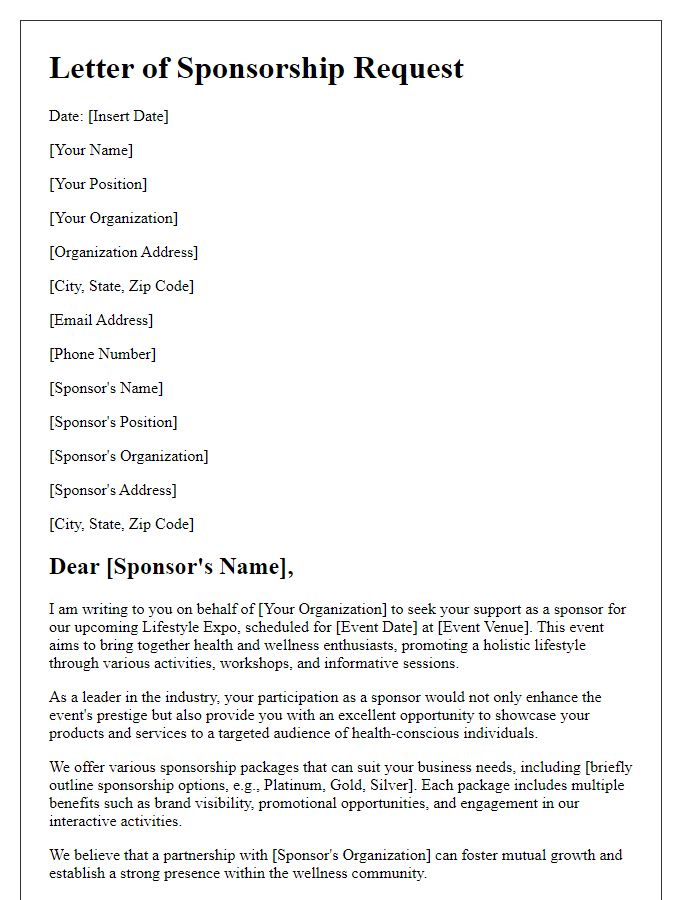 Letter template of lifestyle expo sponsorship request