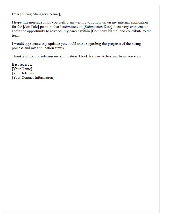 Letter template of follow-up on internal job application