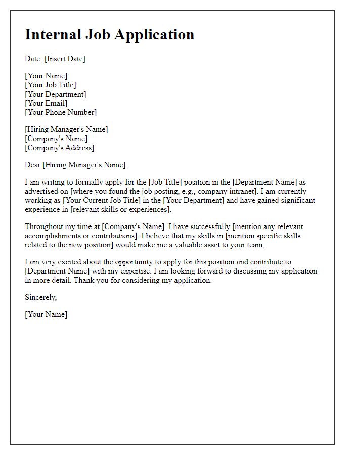 Letter template of submission for internal job application