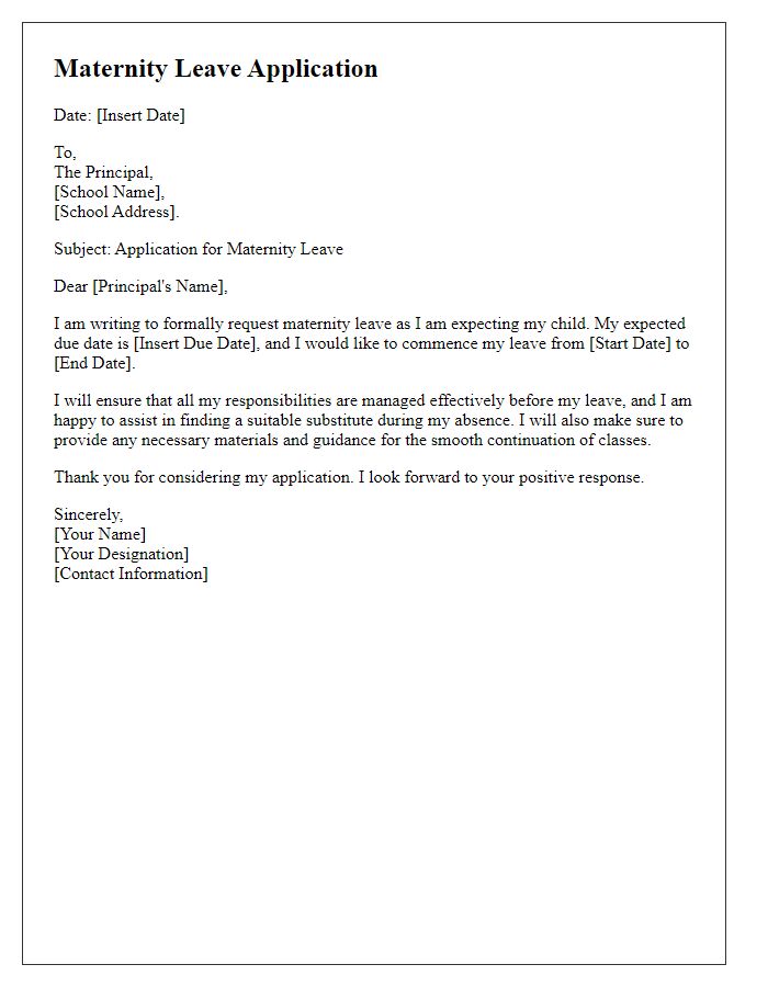 Letter template of maternity leave application for teachers