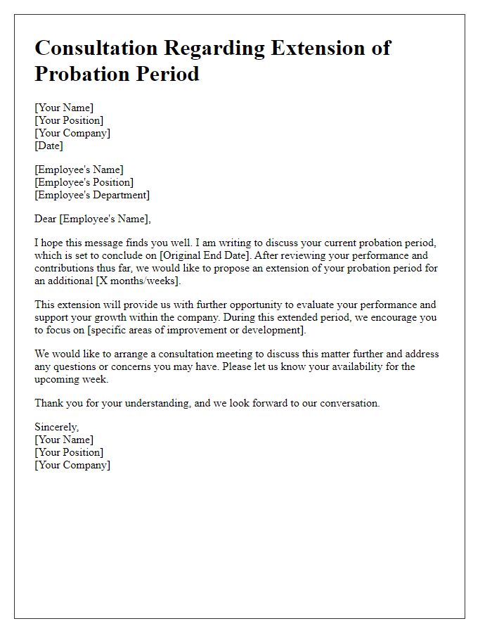 Letter template of consultation regarding probation period extension