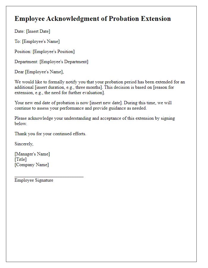 Letter template of employee acknowledgment of probation extension