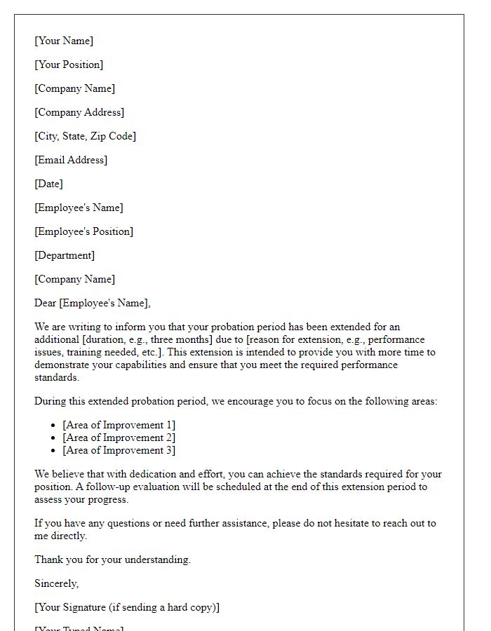 Letter template of formal probation extension notification