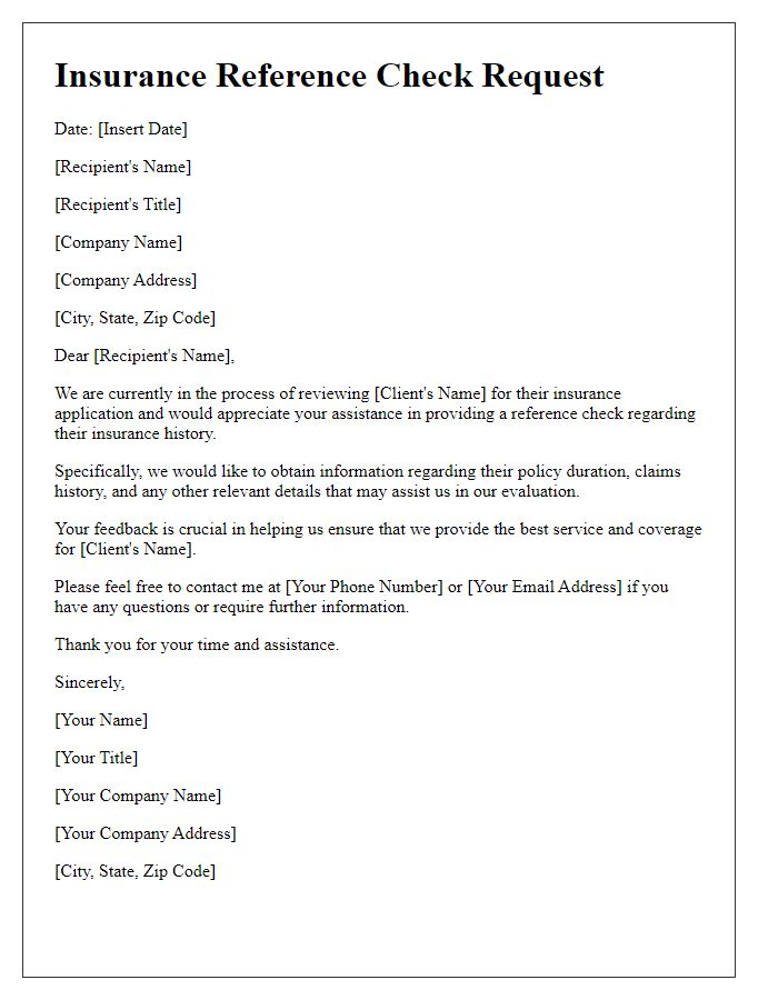 Letter template of insurance reference check request