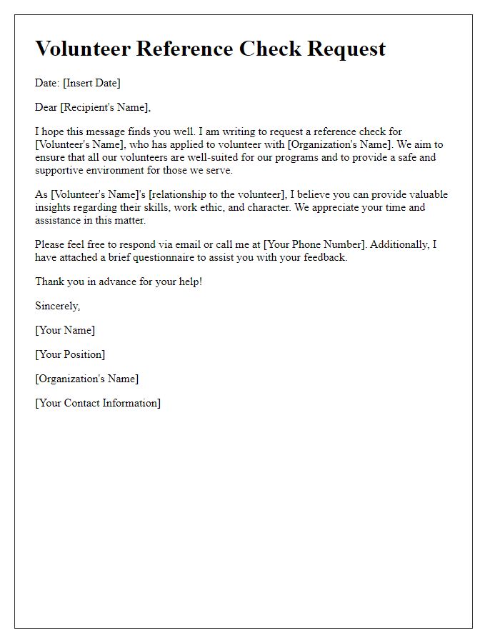 Letter template of volunteer reference check request