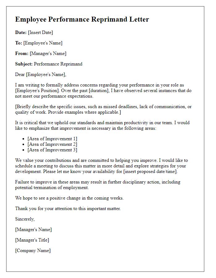 Letter template of employee performance reprimand