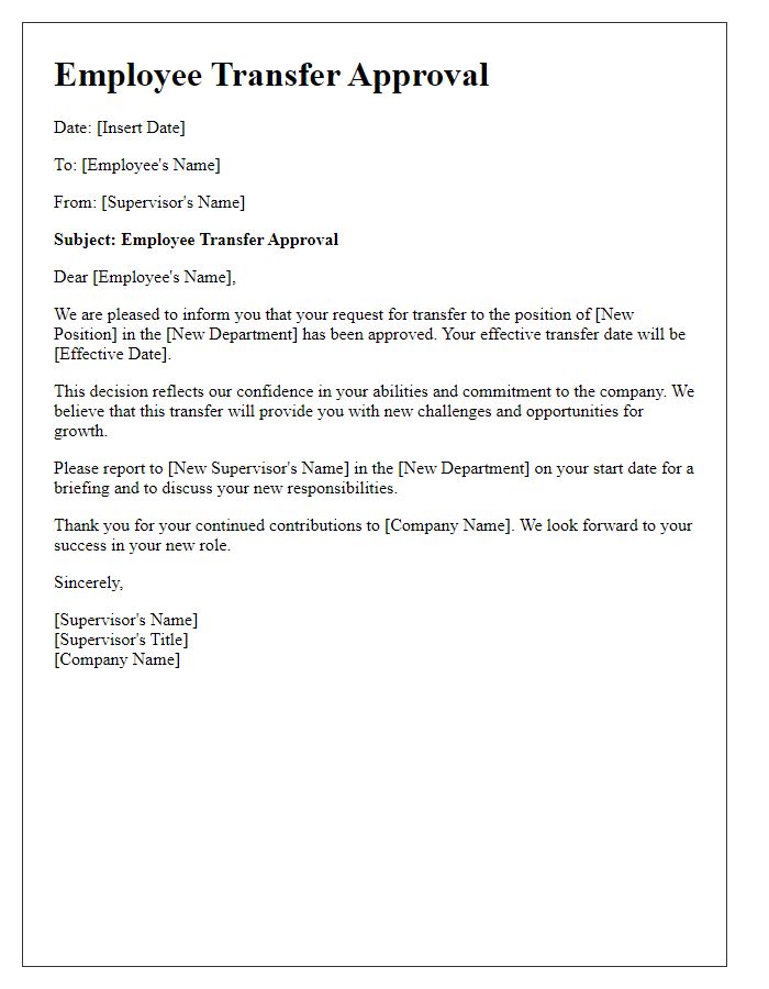 Letter template of formal employee transfer approval