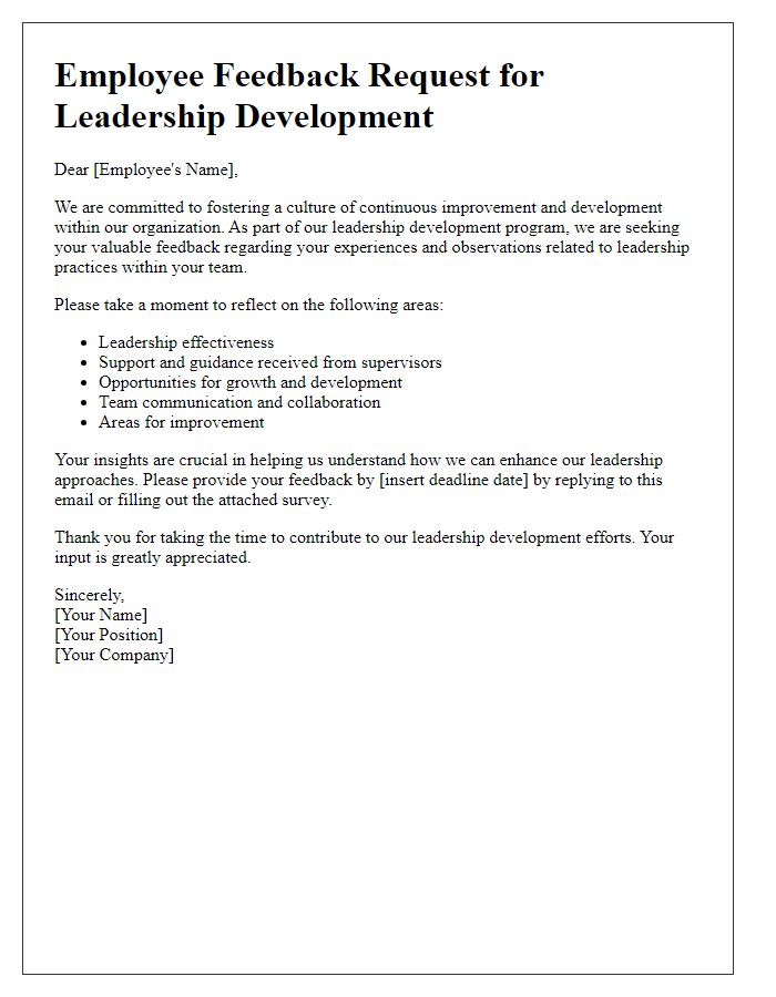 Letter template of employee feedback request for leadership development input.