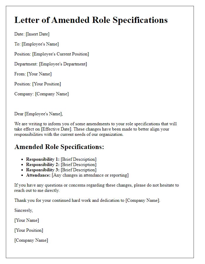 Letter template of amended role specifications