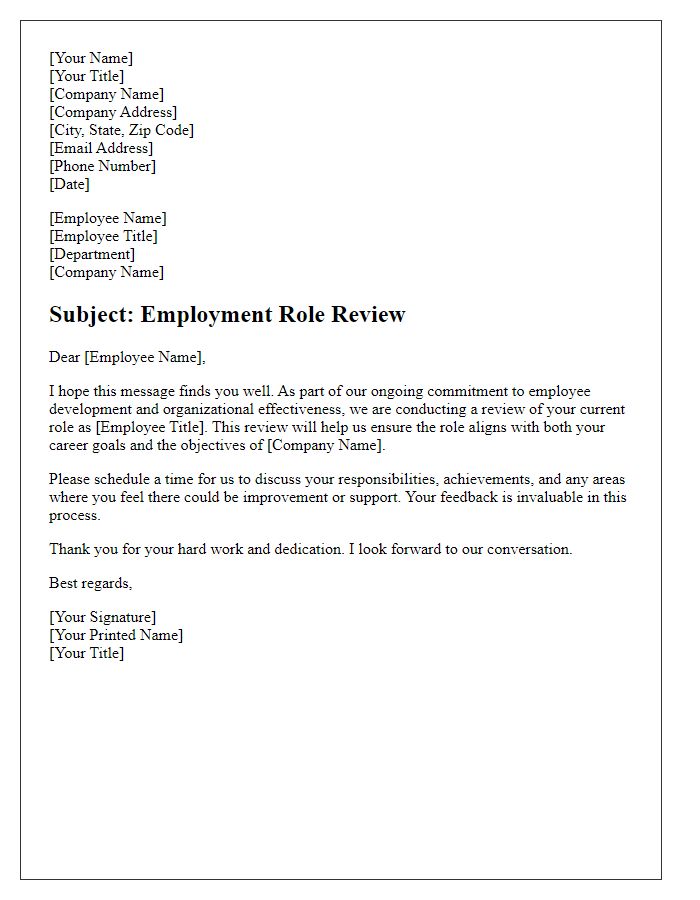 Letter template of employment role review