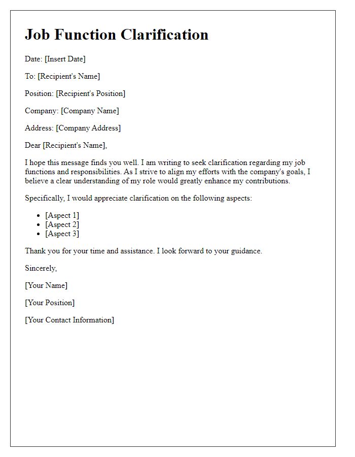 Letter template of job function clarification