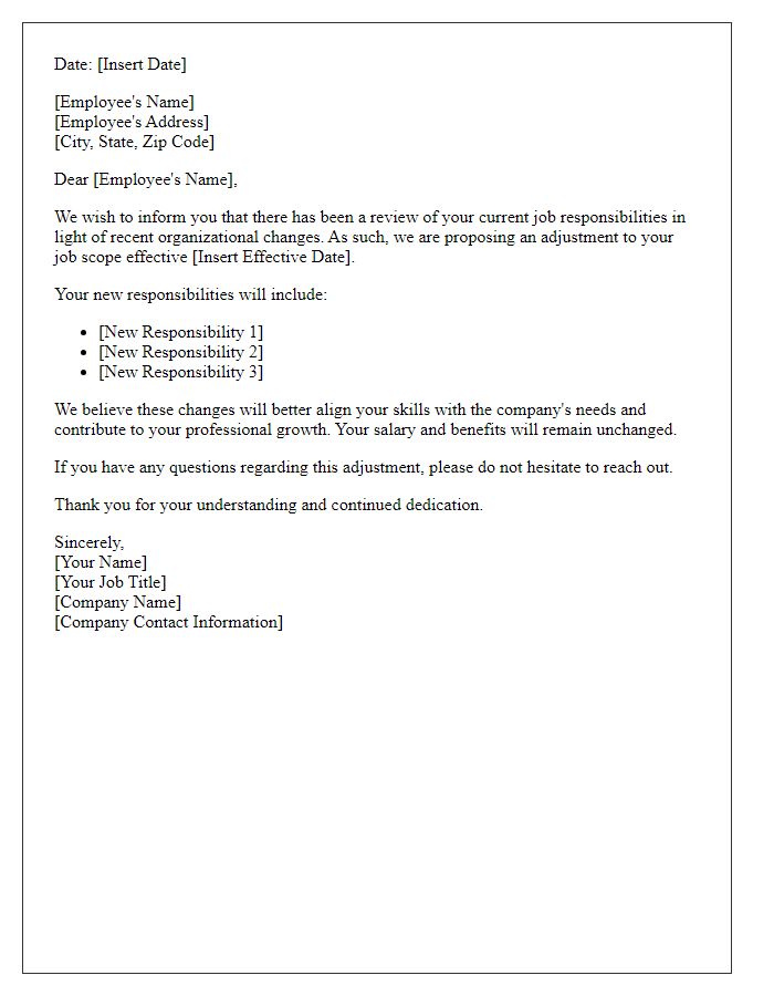 Letter template of job scope adjustment