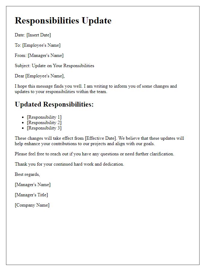 Letter template of responsibilities update