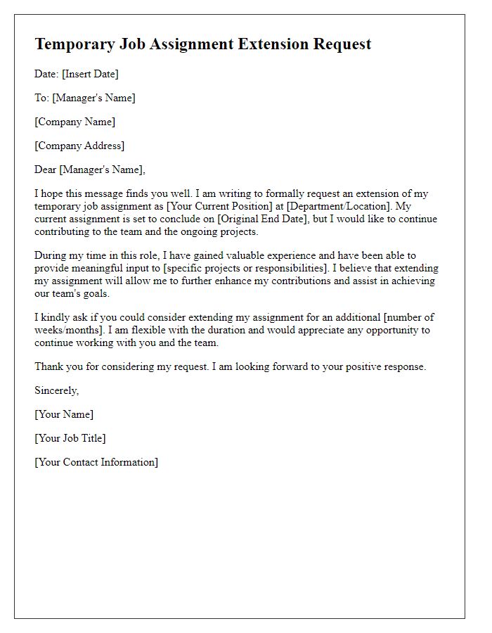 Letter template of temporary job assignment extension request.