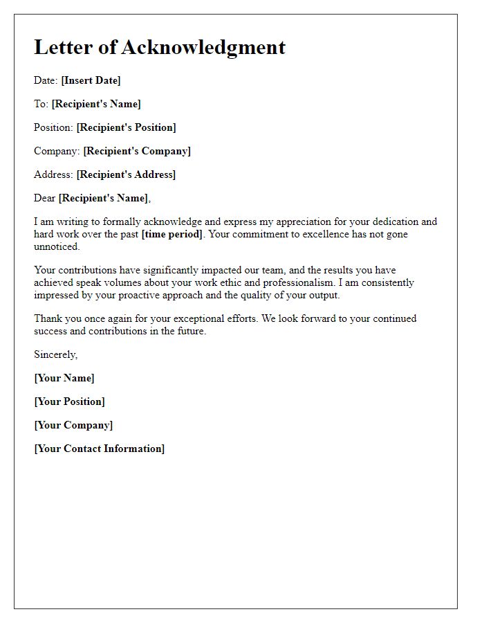 Letter template of acknowledgment for dedication and hard work