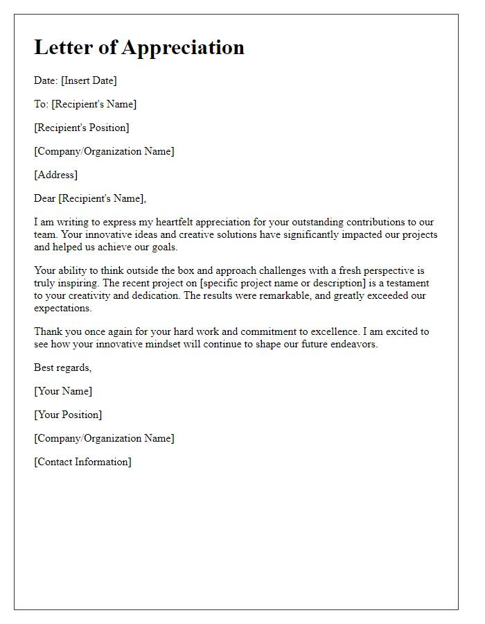 Letter template of appreciation for innovation and creativity